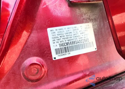 2005 Honda Accord Ex из США, поврежденный, VIN 1HGCM56865A002995